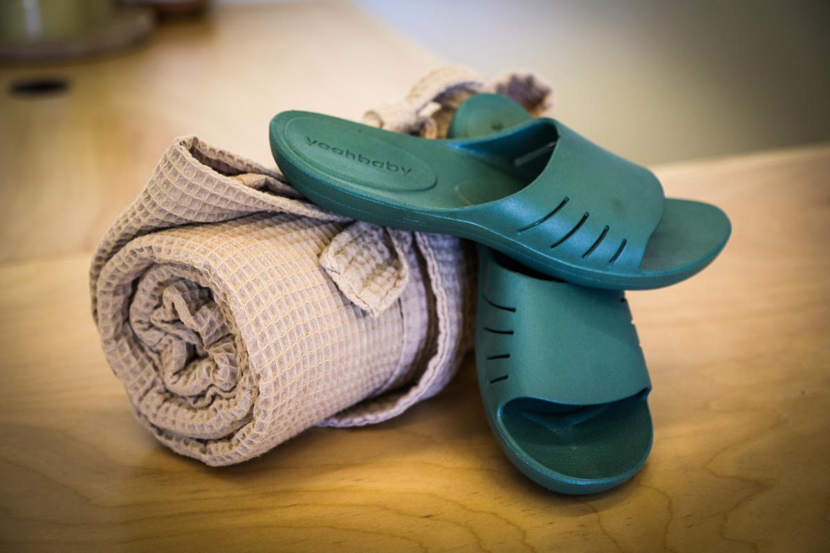 Rainwater Wellness Spa towels and sandals
